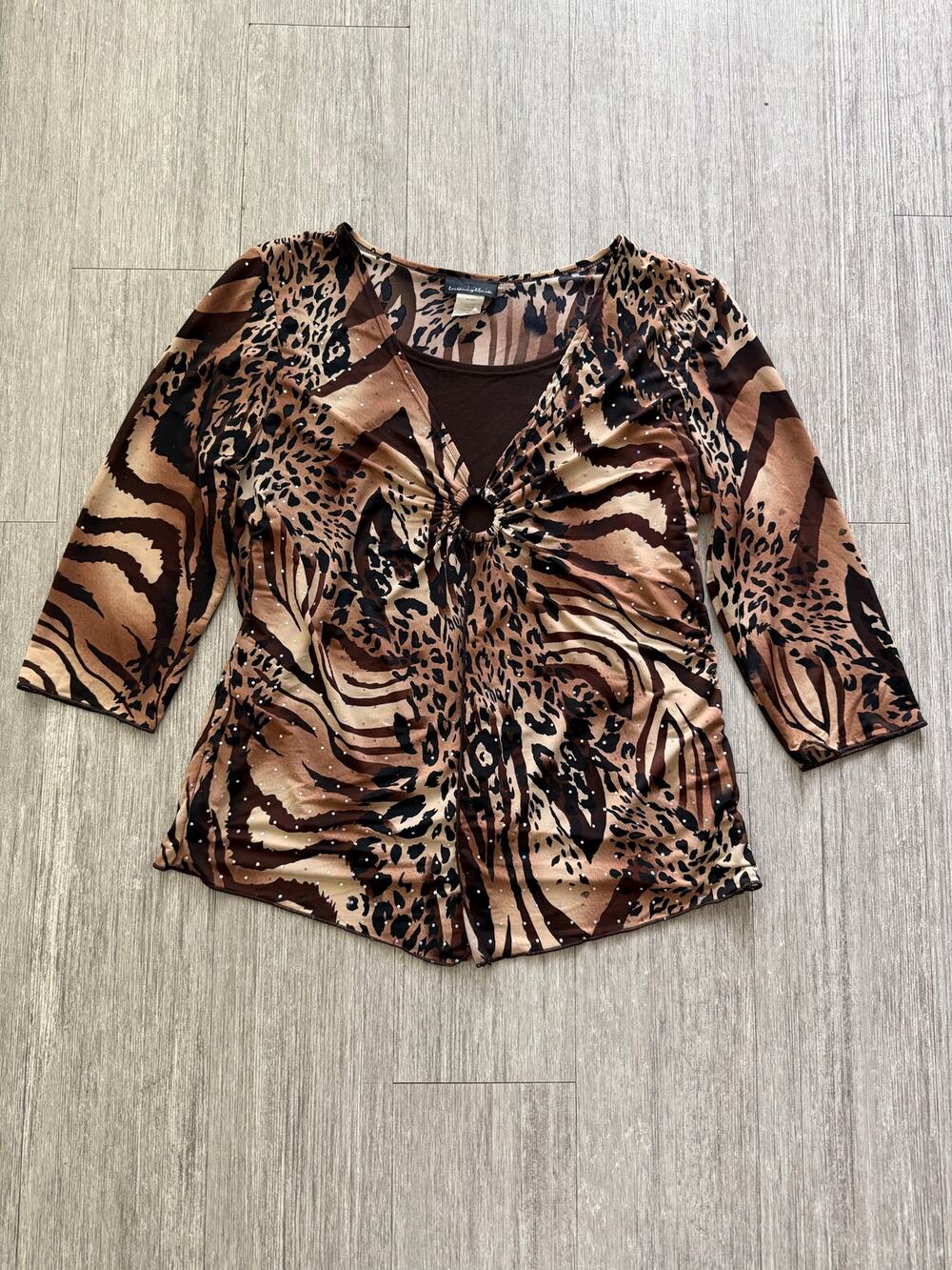 Vintage Y2k Animal Print 3/4 Sleeve Blouse